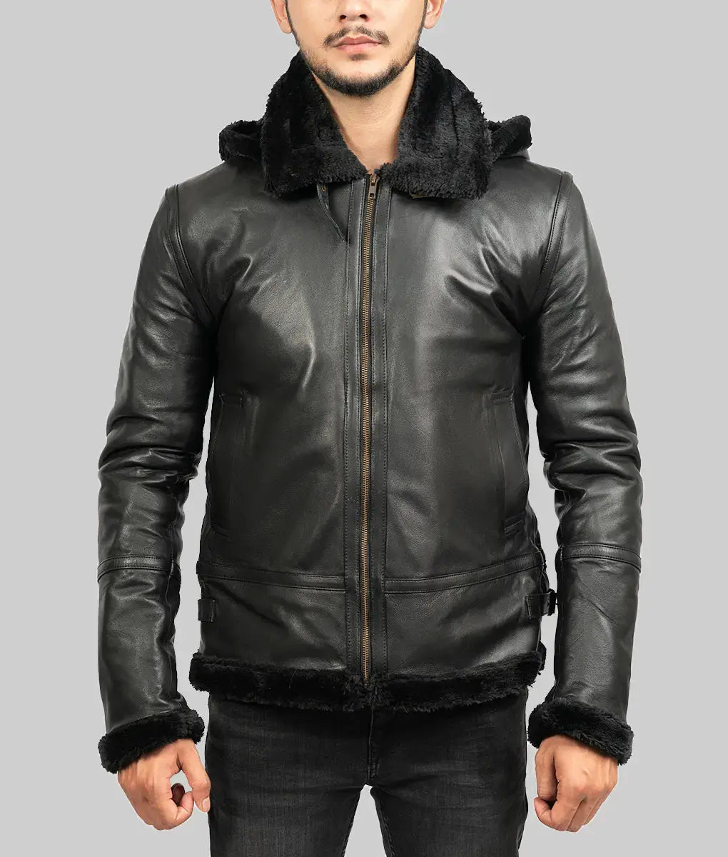 Adrian Mens Black Leather Aviator Jacket My Store
