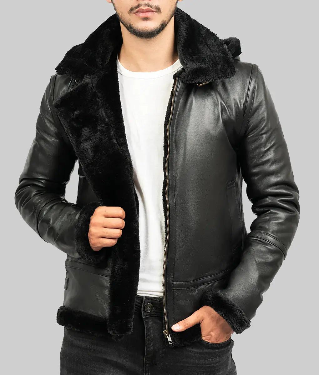 Adrian Mens Black Leather Aviator Jacket My Store