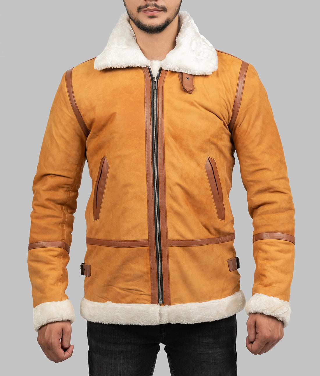 Austin Mens Mustard Brown B-3 Bomber Jacket | Mens Mustard Brown B-3 Bomber Jacket-1