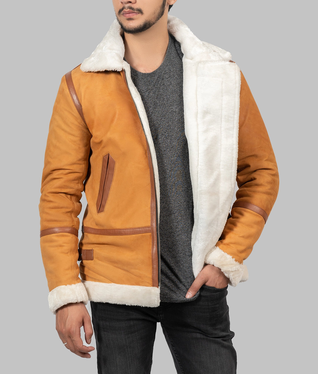 Austin Mens Mustard Brown B-3 Bomber Jacket | Mens Mustard Brown B-3 Bomber Jacket-1