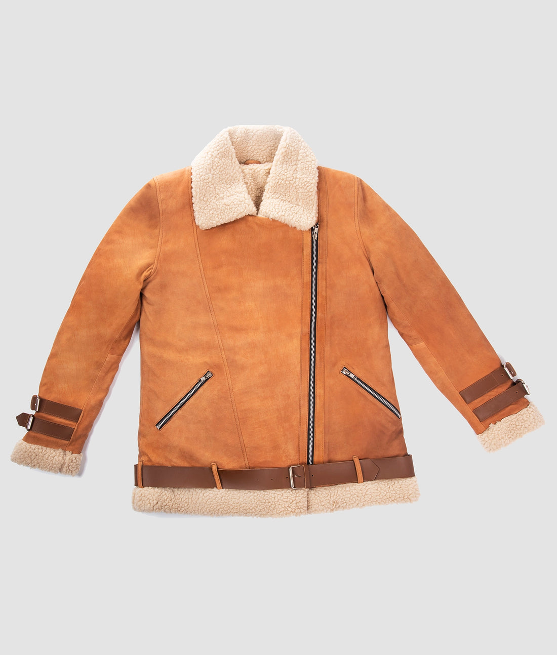 Bella Womens Brown Suede Shearling Jacket | Womens Brown Suede Shearling Jacket-1