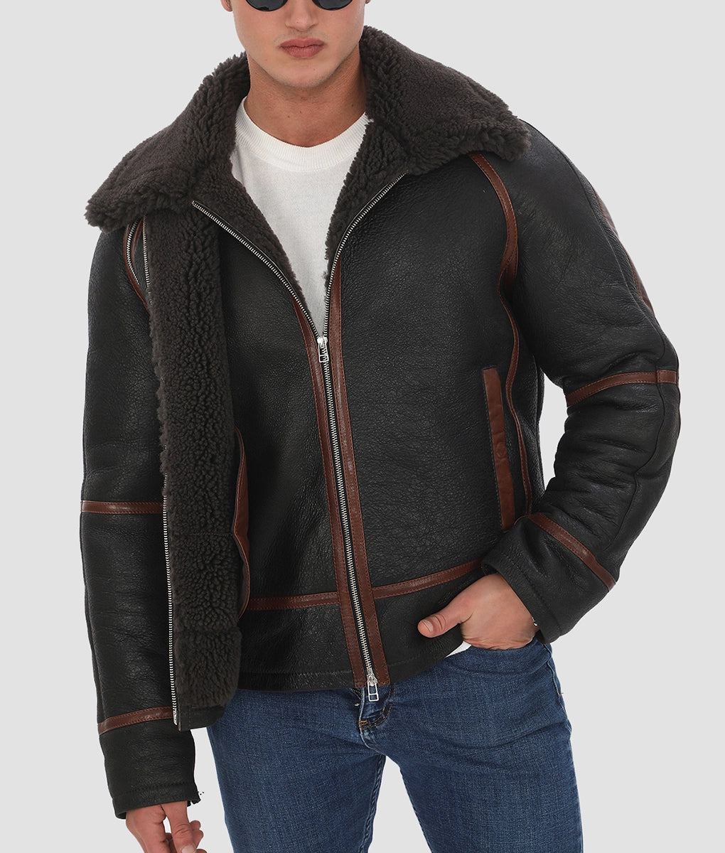 Caden Mens Brown Shearling Jacket | Mens Brown Shearling Jacket-1