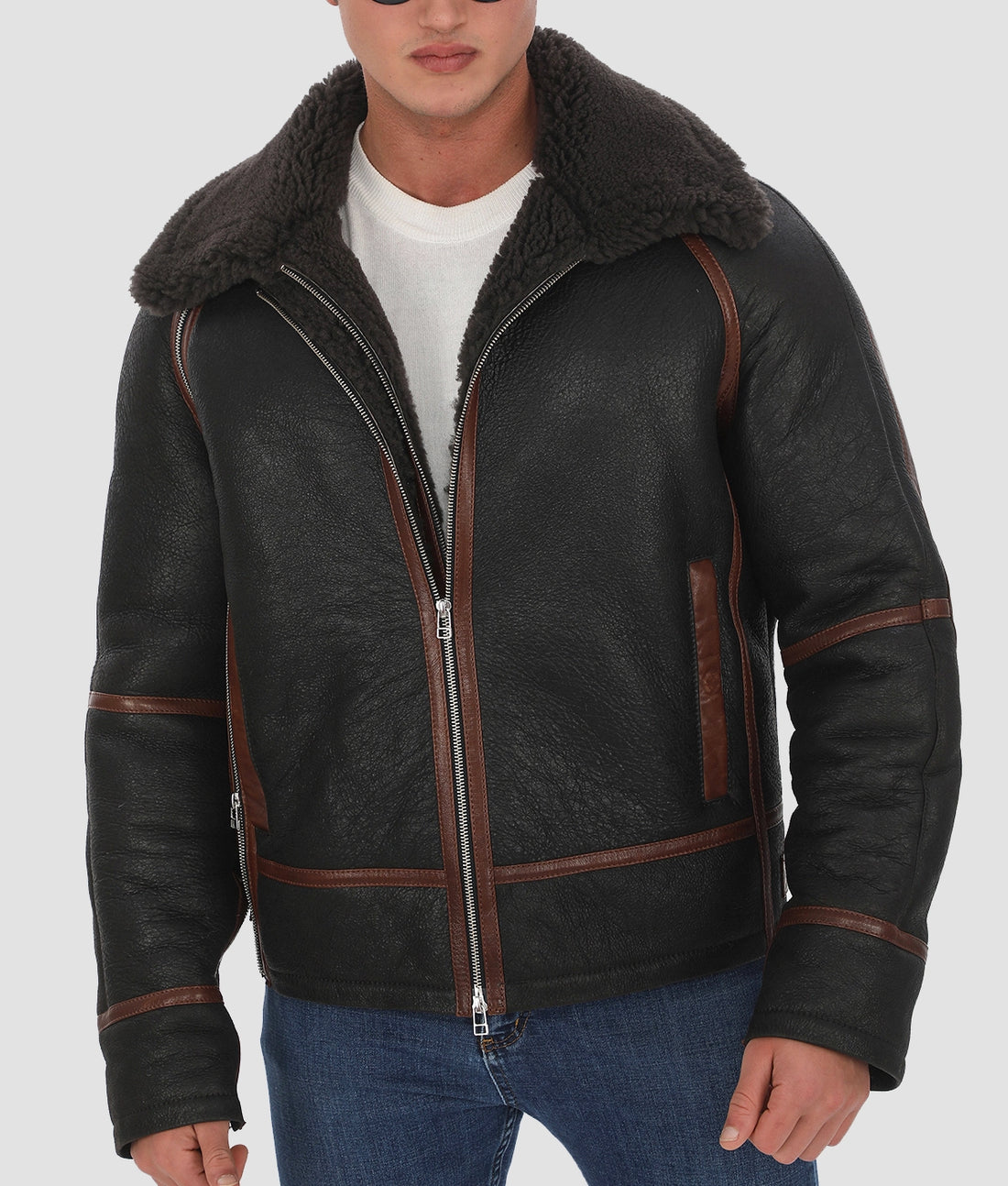 Caden Mens Brown Shearling Jacket | Mens Brown Shearling Jacket-1