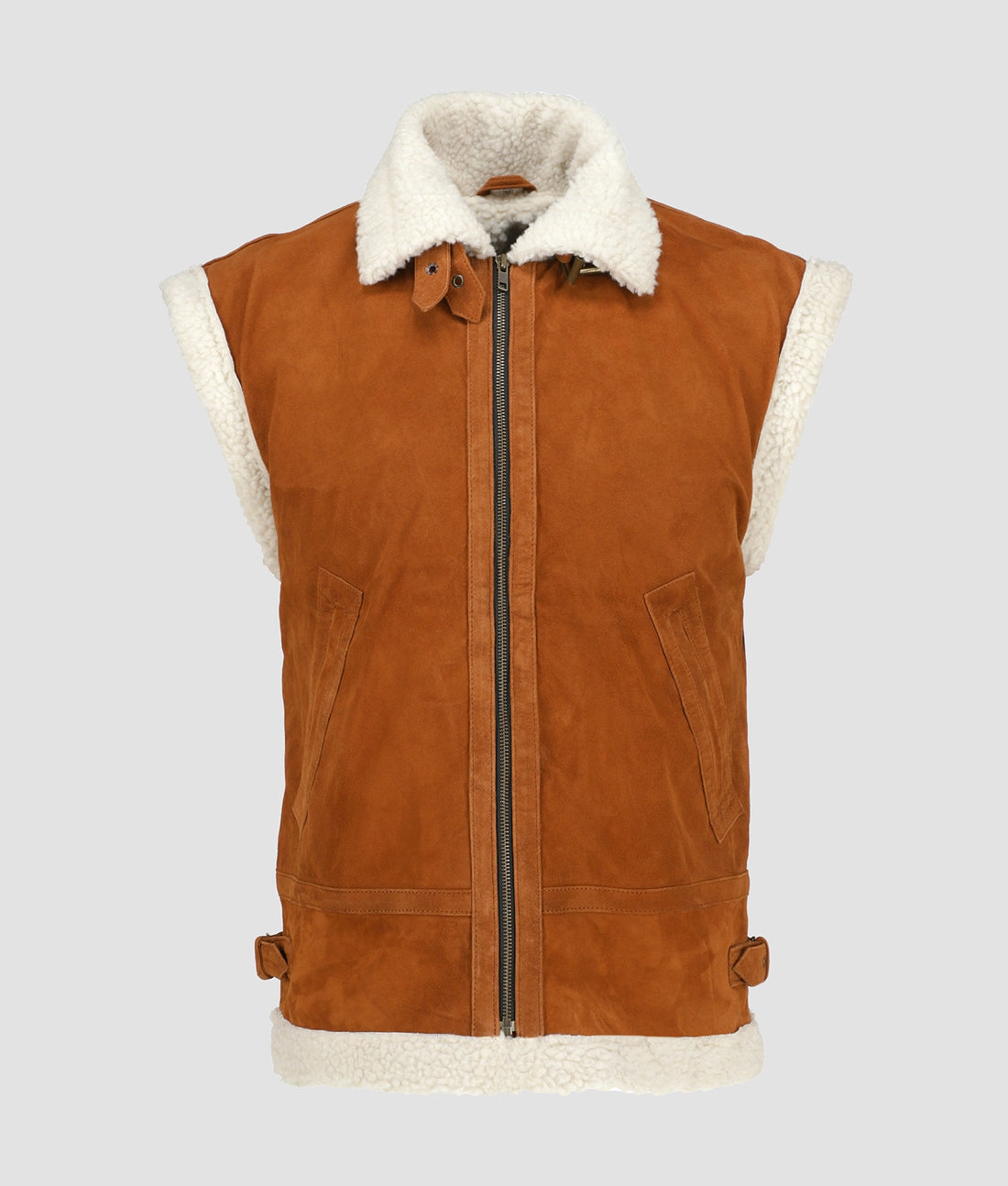 Chloe Womens Brown Suede Shearling Vest | Womens Brown Suede Shearling Vest-1