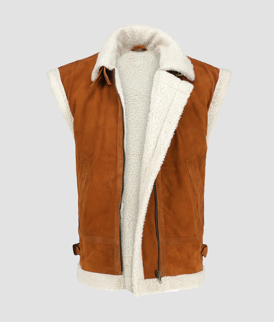 Chloe Womens Brown Suede Shearling Vest | Womens Brown Suede Shearling Vest-1