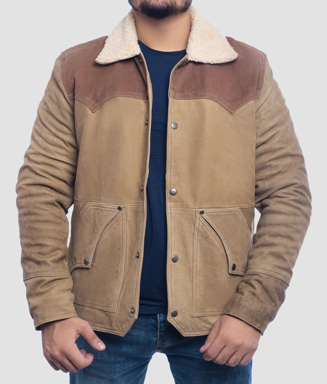 Chris Mens Distressed Brown Shearling Jacket | Mens Distressed Brown Shearling Jacket-1