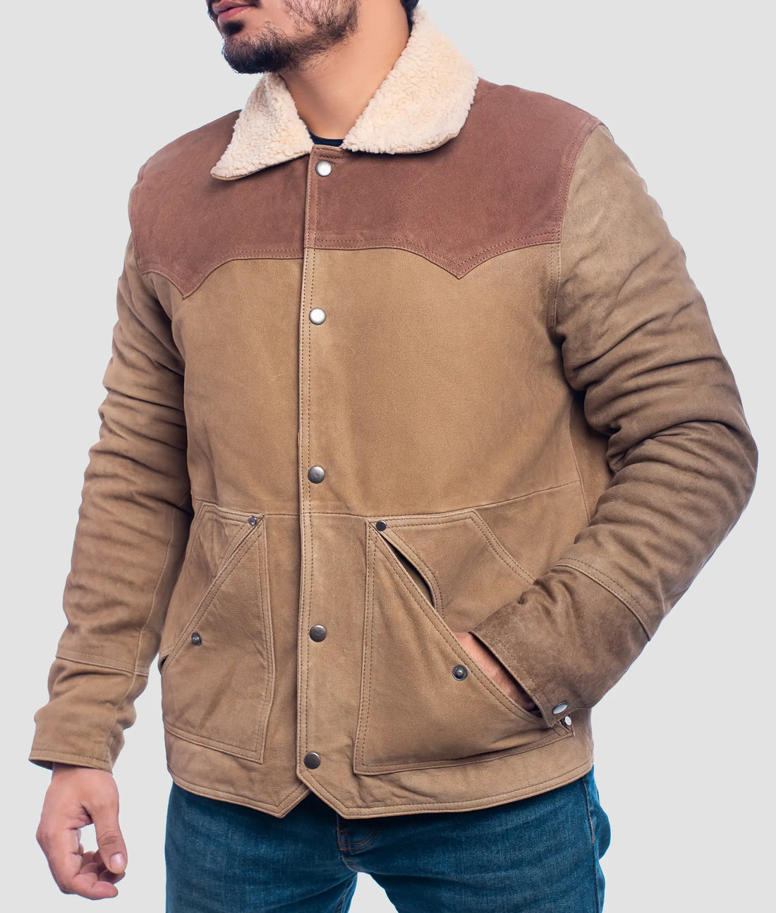 Chris Mens Distressed Brown Shearling Jacket | Mens Distressed Brown Shearling Jacket-1