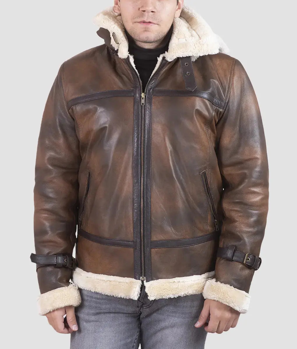 Dean B3 Bomber Shearling Vintage Brown Leather Jacket My Store