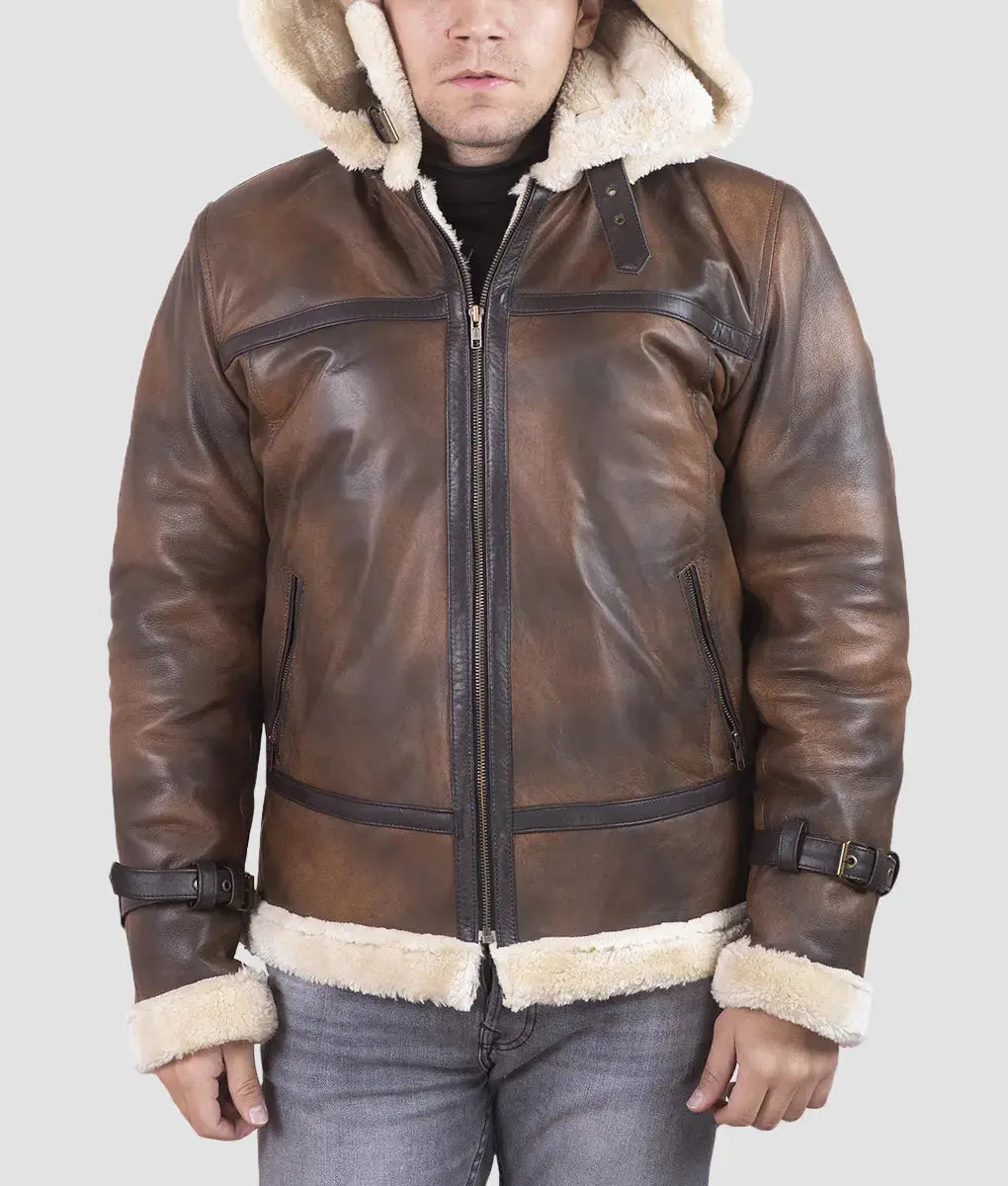 Dean B3 Bomber Shearling Vintage Brown Leather Jacket My Store