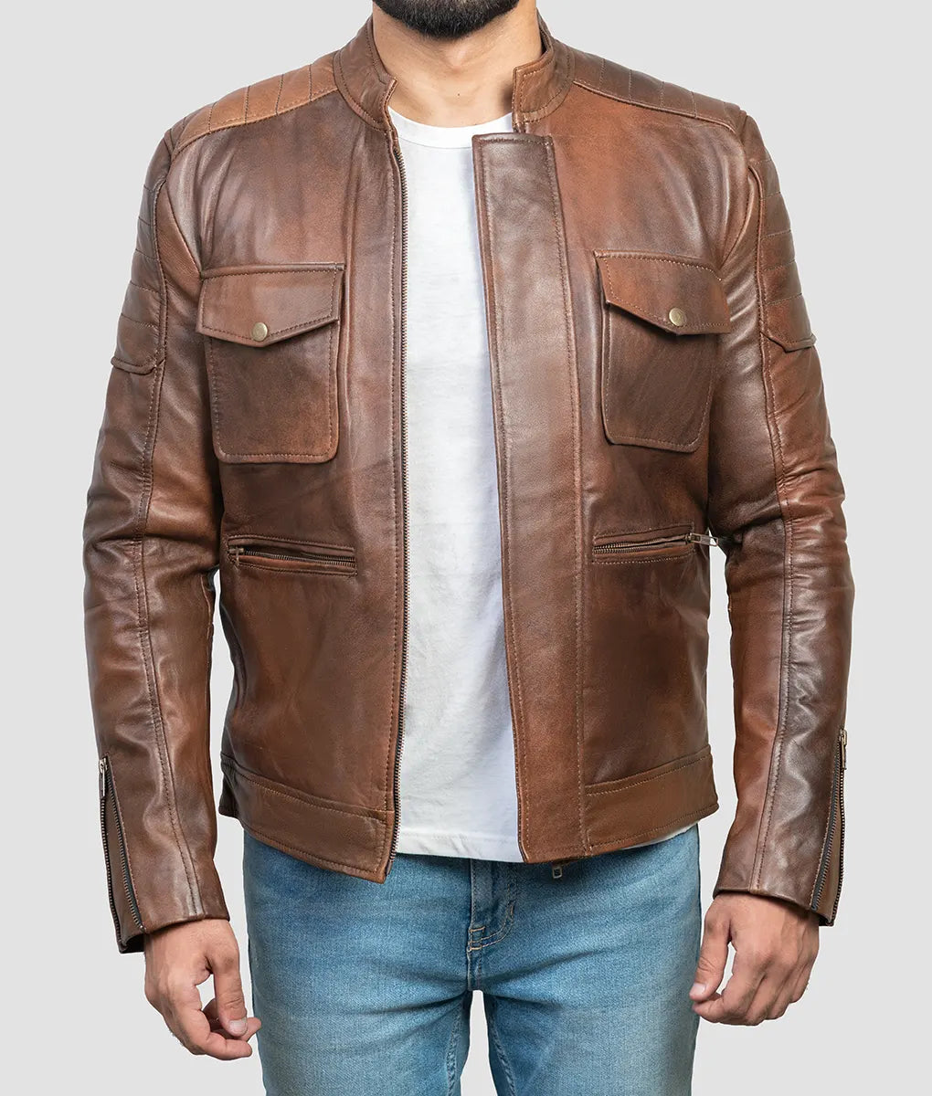 Dustin Mens Brown Leather Jacket My Store