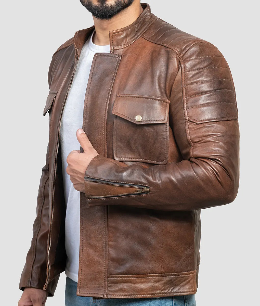Dustin Mens Brown Leather Jacket My Store