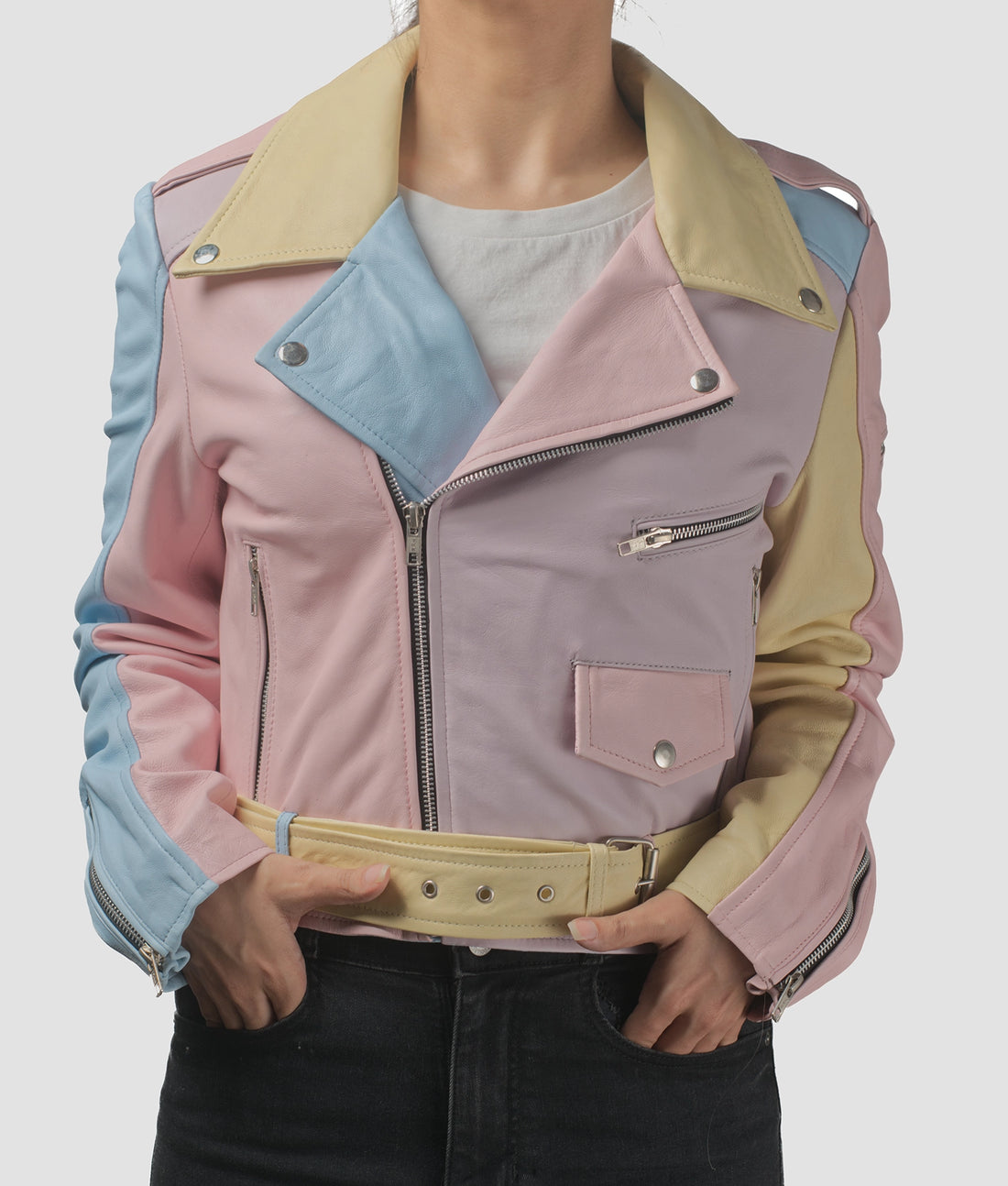 Ella Womens Rainbow Pastel Double Rider Jacket | Womens Rainbow Pastel Double Rider Jacket-1