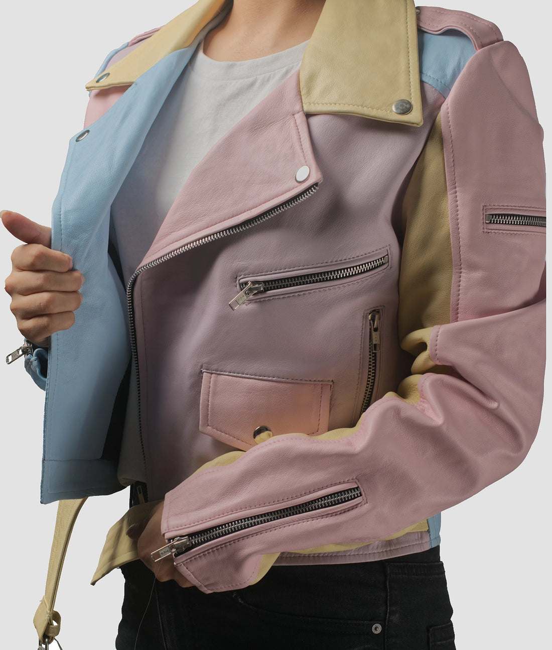 Ella Womens Rainbow Pastel Double Rider Jacket | Womens Rainbow Pastel Double Rider Jacket-1