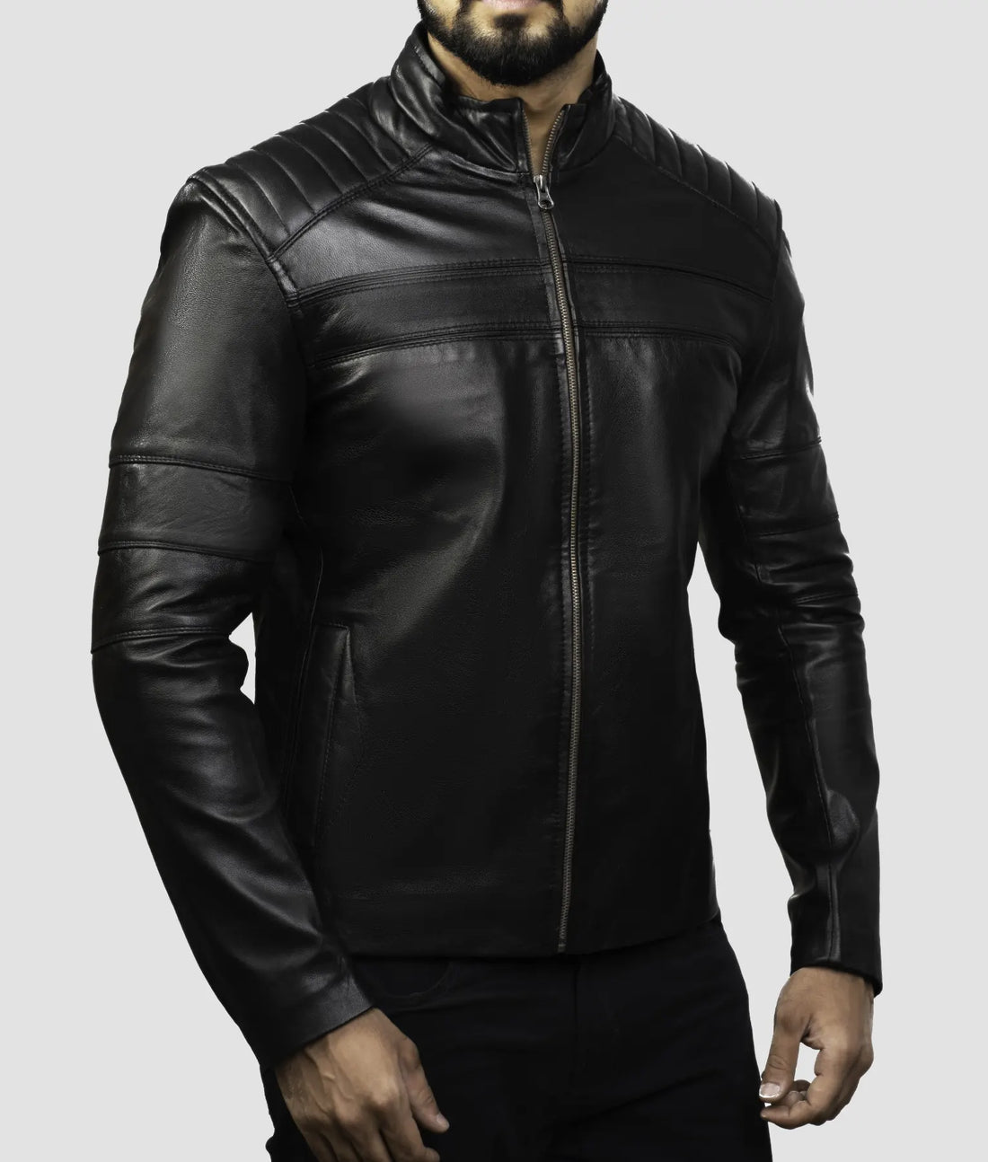 Eric Mens Black Leather Biker Jacket | Mens Black Leather Biker Jacket-1