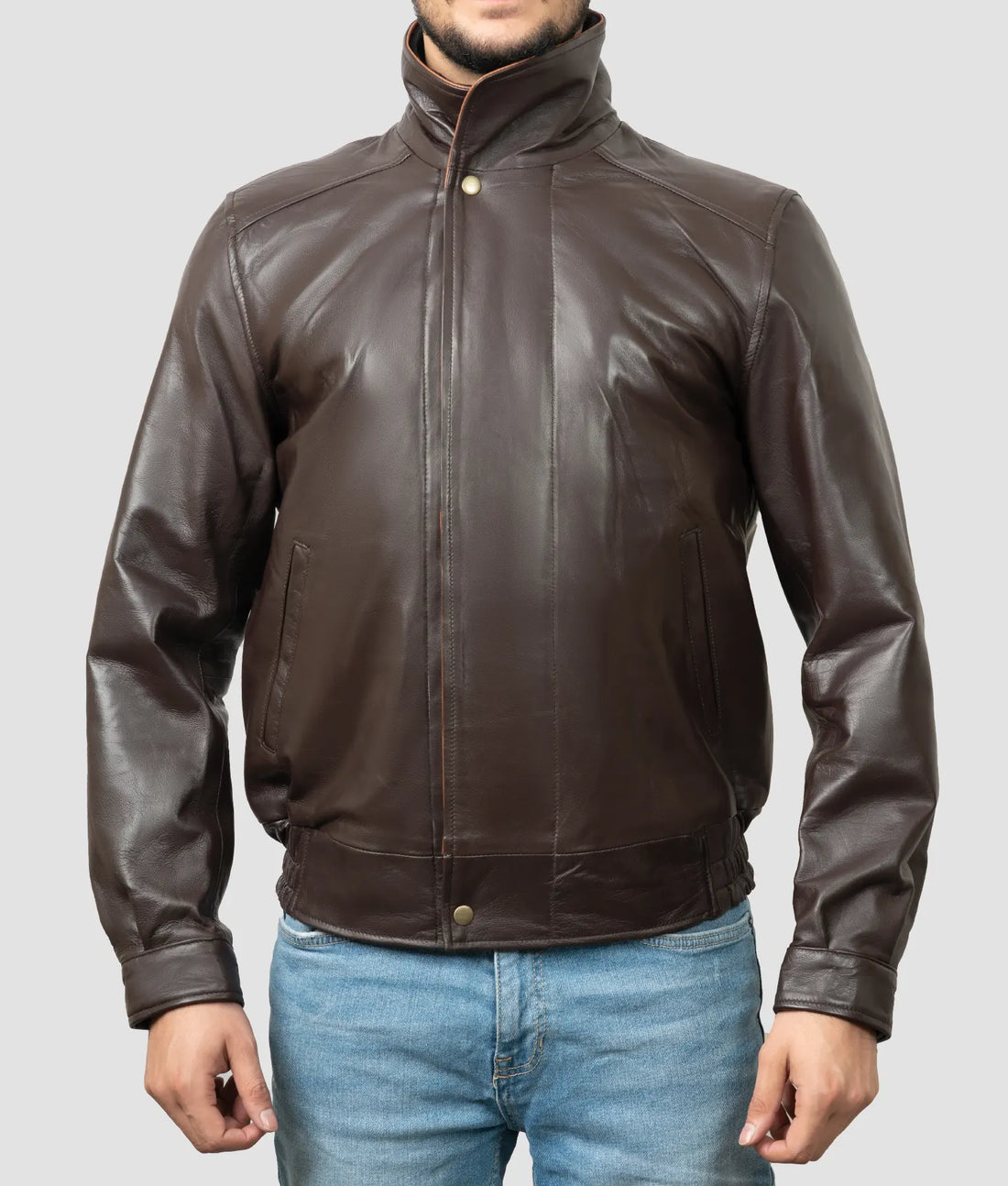 Ethan Mens Brown Leather Bomber Jacket | Mens Brown Leather Bomber Jacket-1