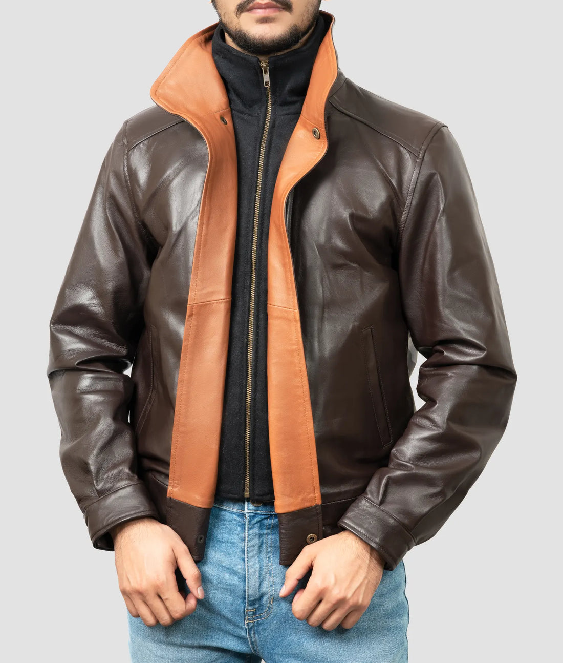Ethan Mens Brown Leather Bomber Jacket | Mens Brown Leather Bomber Jacket-1