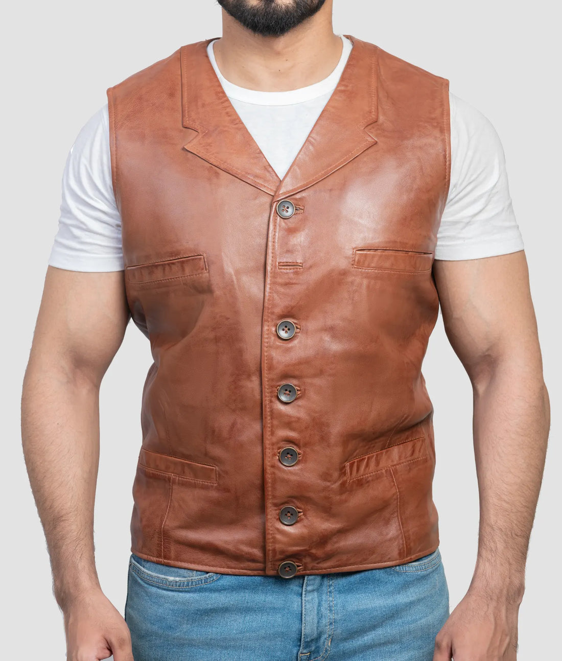 Galen Mens Brown Leather Vest | Mens Brown Leather Vest-1