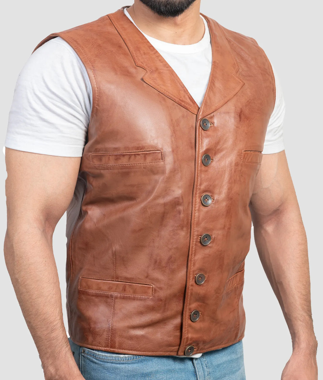 Galen Mens Brown Leather Vest | Mens Brown Leather Vest-1