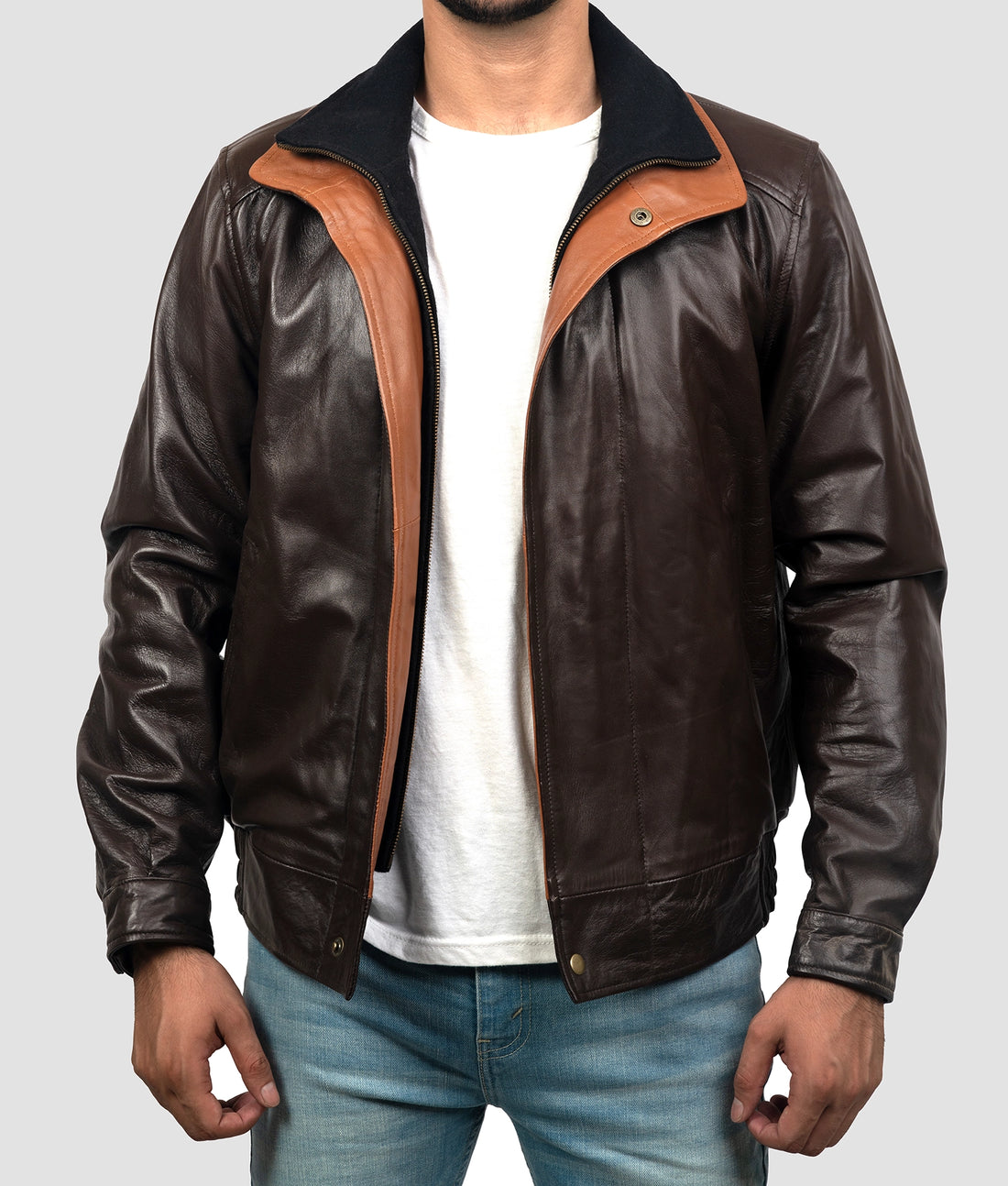 George Mens Black Leather Bomber Jacket | Mens Black Leather Bomber Jacket-1
