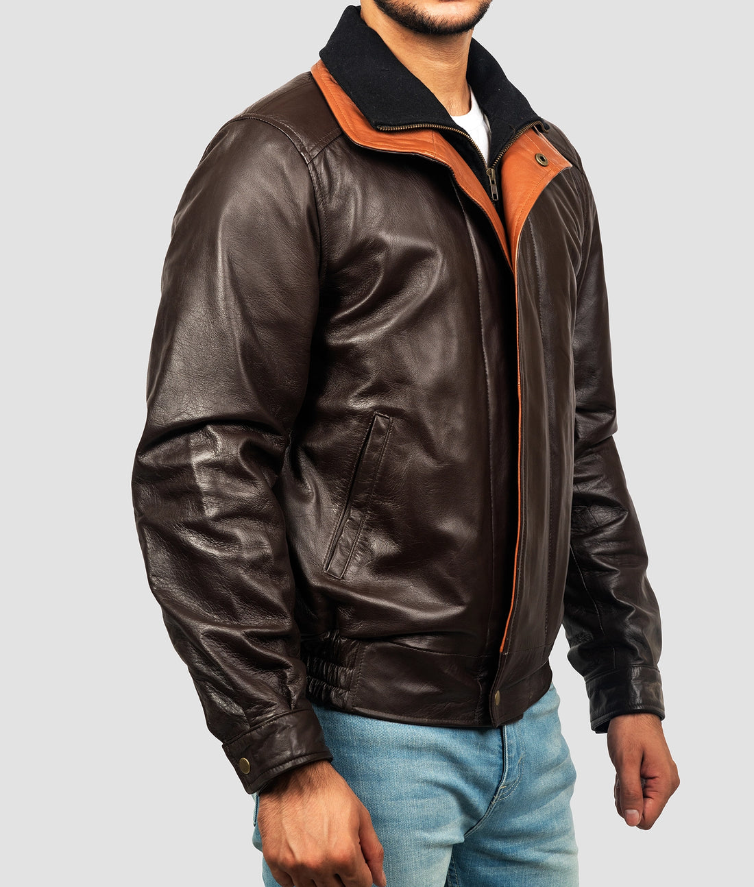 George Mens Black Leather Bomber Jacket | Mens Black Leather Bomber Jacket-1
