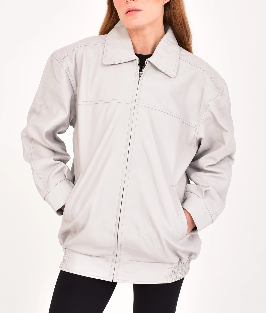 Jaclyn Womens Oversize Grey Leather Jacket | Womens Oversize Grey Leather Jacket-1