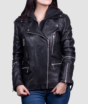 Leah Womens Black Biker Jacket | Womens Black Biker Jacket-1