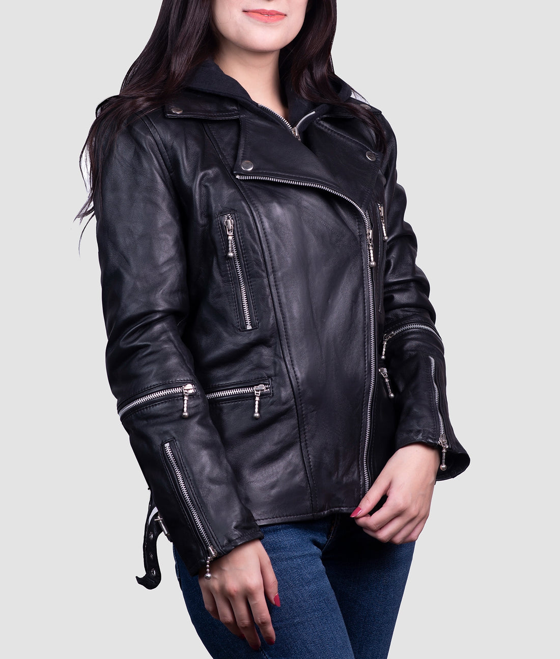 Leah Womens Black Biker Jacket | Womens Black Biker Jacket-1