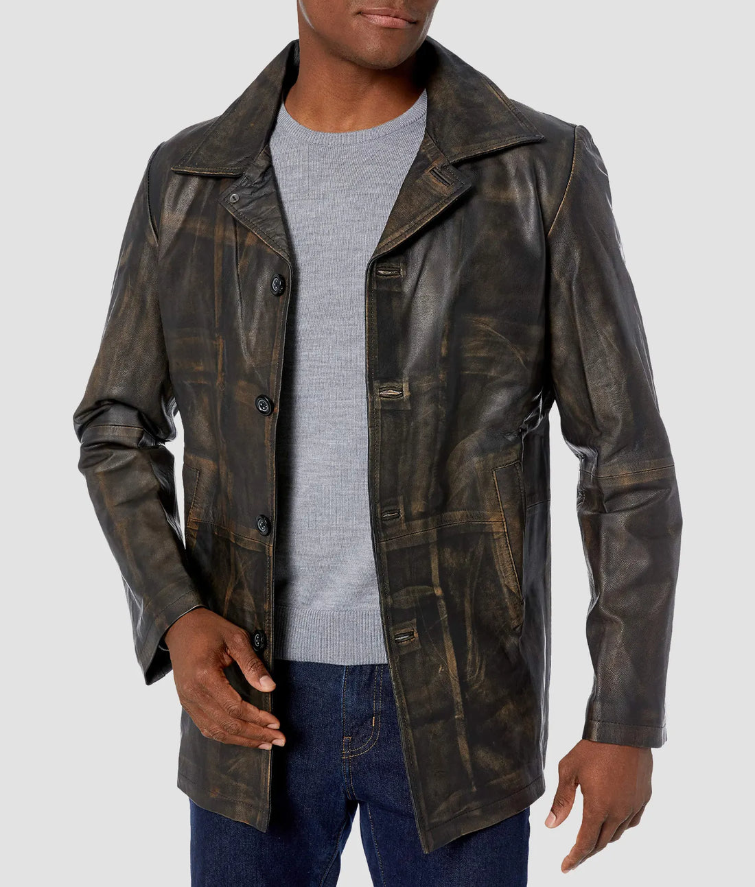 Louis Mens Distressed Leather Car Coat | Mens Distressed Leather Car Coat-1