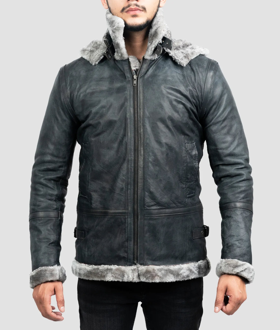 Mason Mens Grey B-3 Aviator Bomber Jacket | Mens Grey B-3 Aviator Bomber Jacket-2