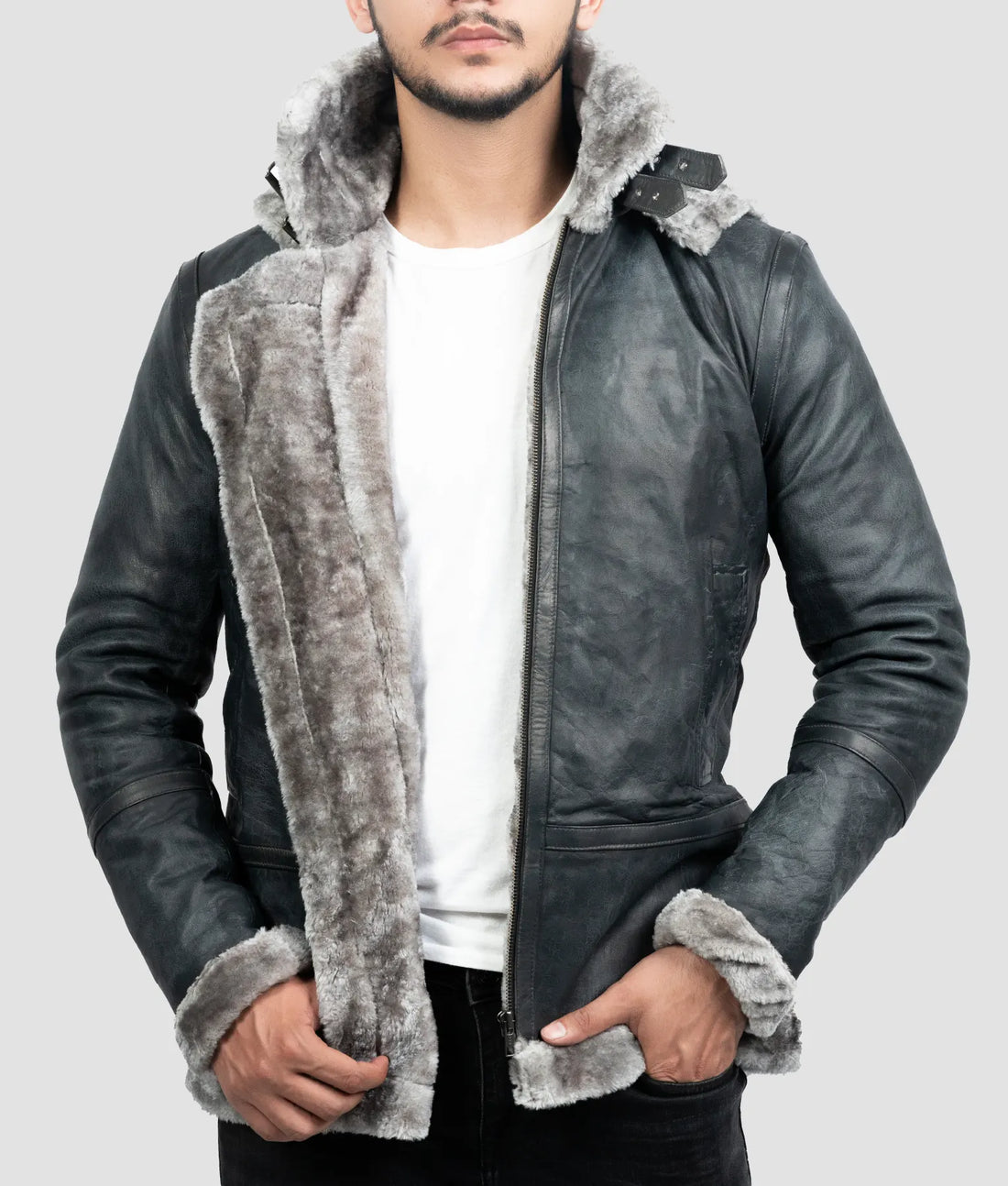 Mason Mens Grey B-3 Aviator Bomber Jacket | Mens Grey B-3 Aviator Bomber Jacket-2