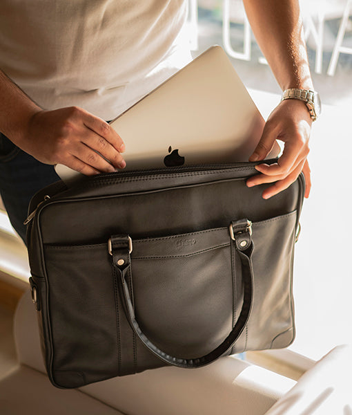Office Laptop Leather Bag | Men's Office Laptop Black Leather Bag-1