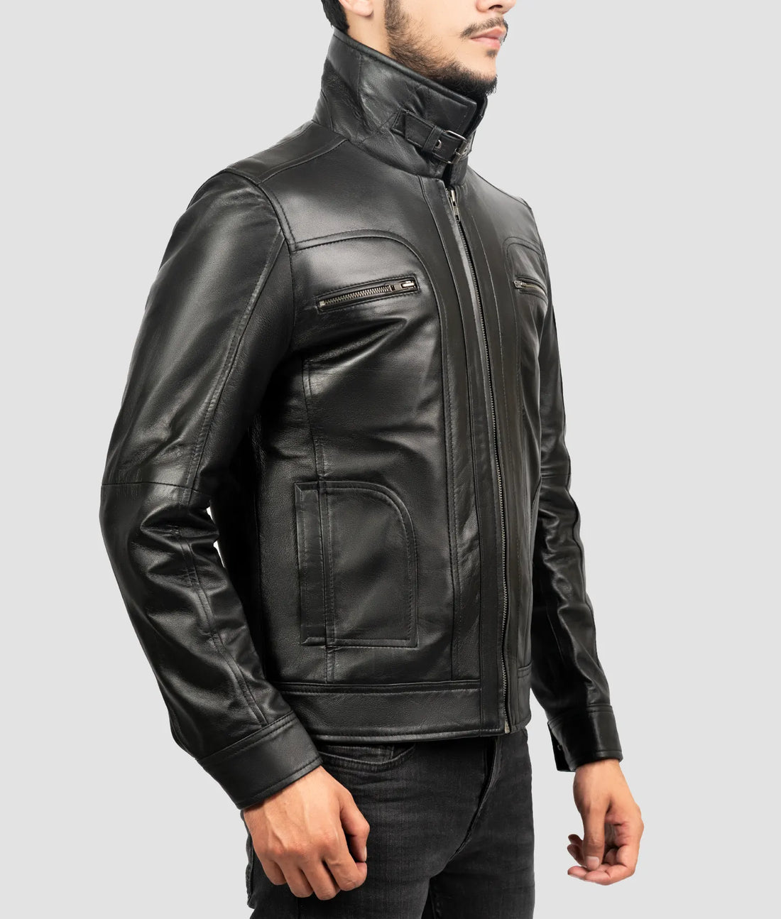 Mike Mens Black Cafe Racer Jacket | Mens Black Cafe Racer Jacket-1
