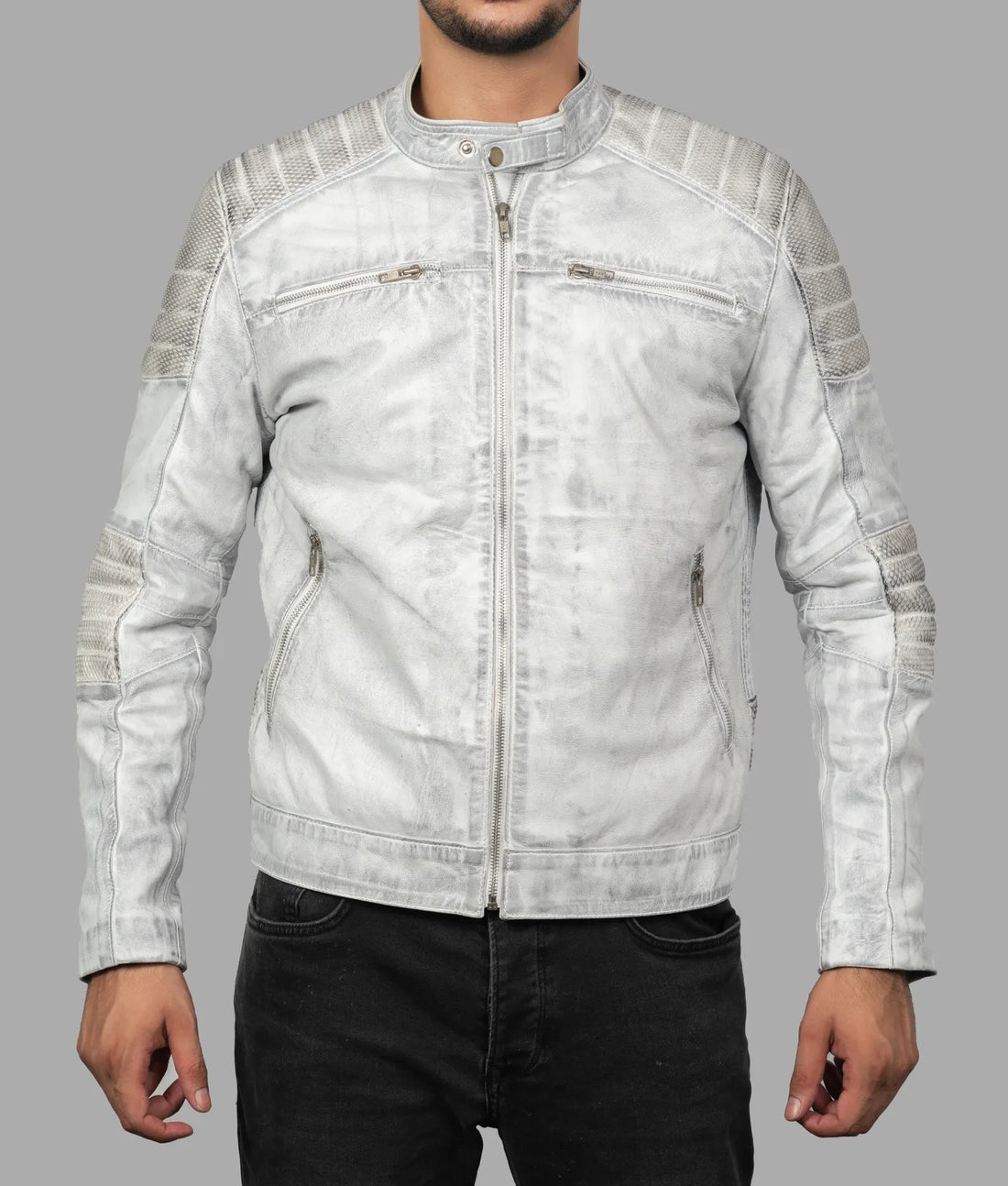 Rick Mens Grey Leather Biker Jacket | Mens Grey Leather Biker Jacket-5