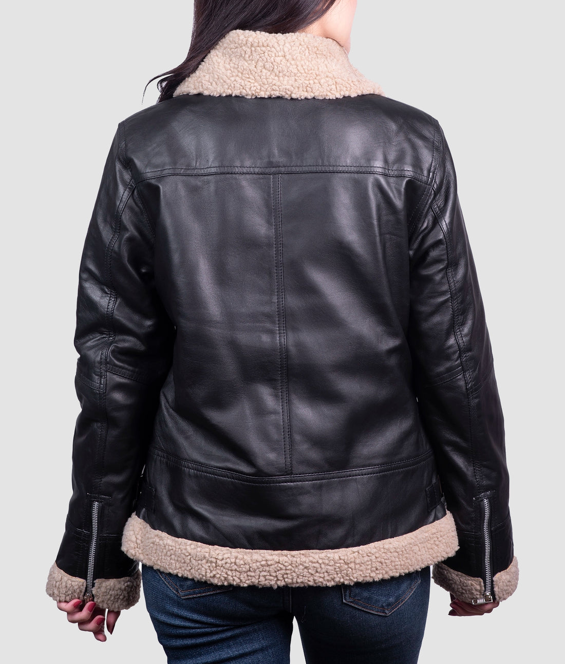 Sara Womens Black Shearling Aviator Jacket | Womens Black Shearling Aviator Jacket-1