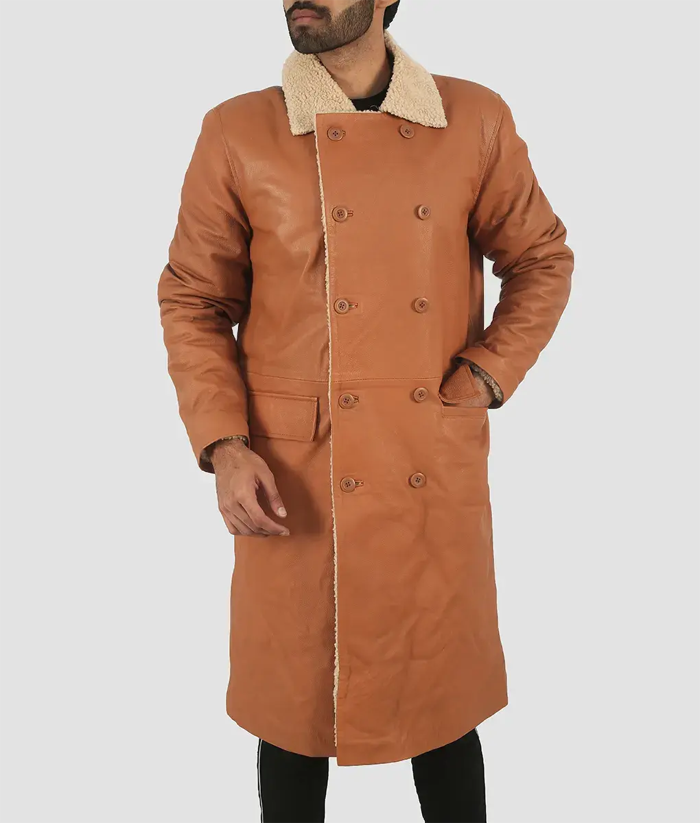 Spencer Mens Brown Leather Trench Coat My Store