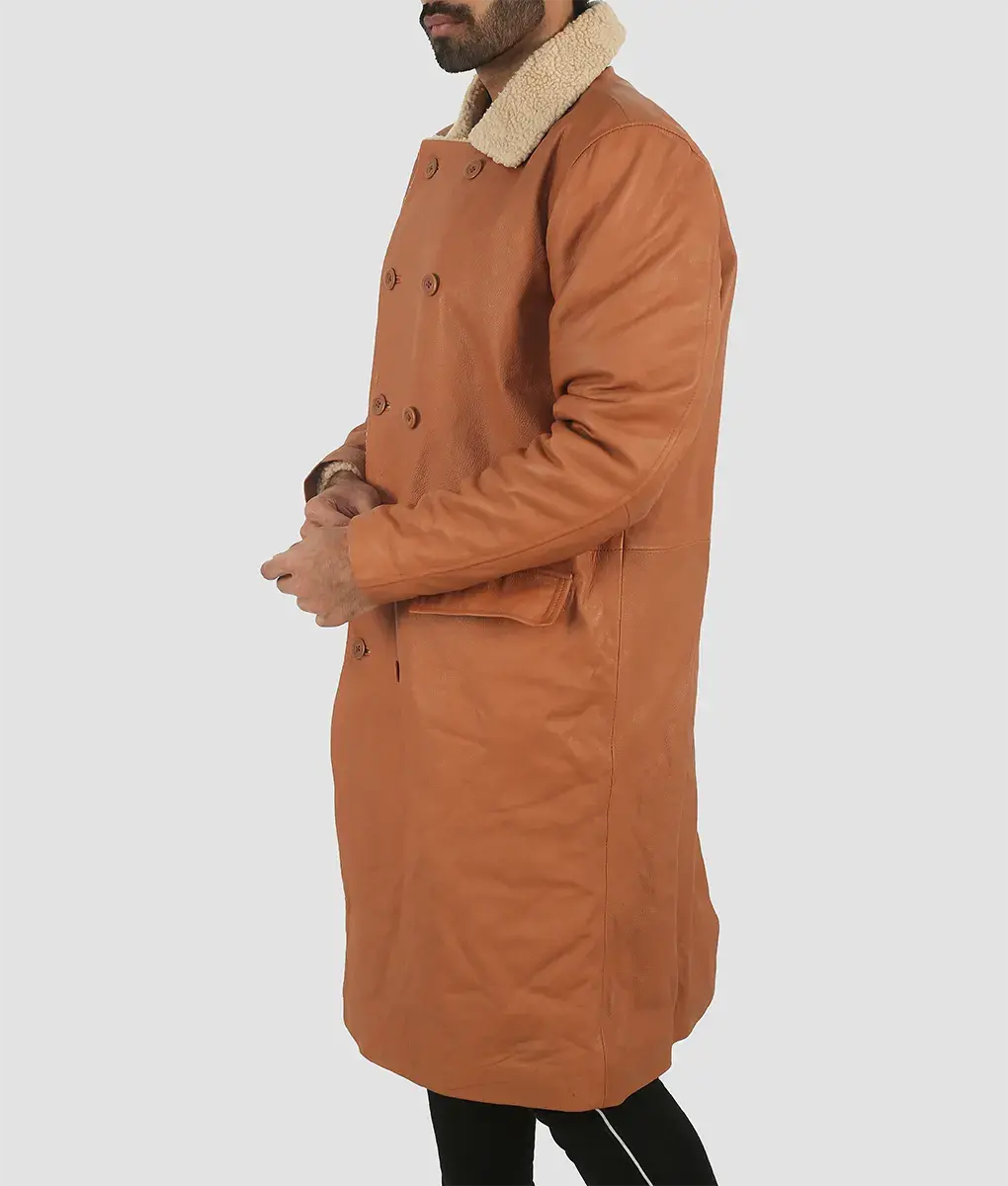 Spencer Mens Brown Leather Trench Coat My Store