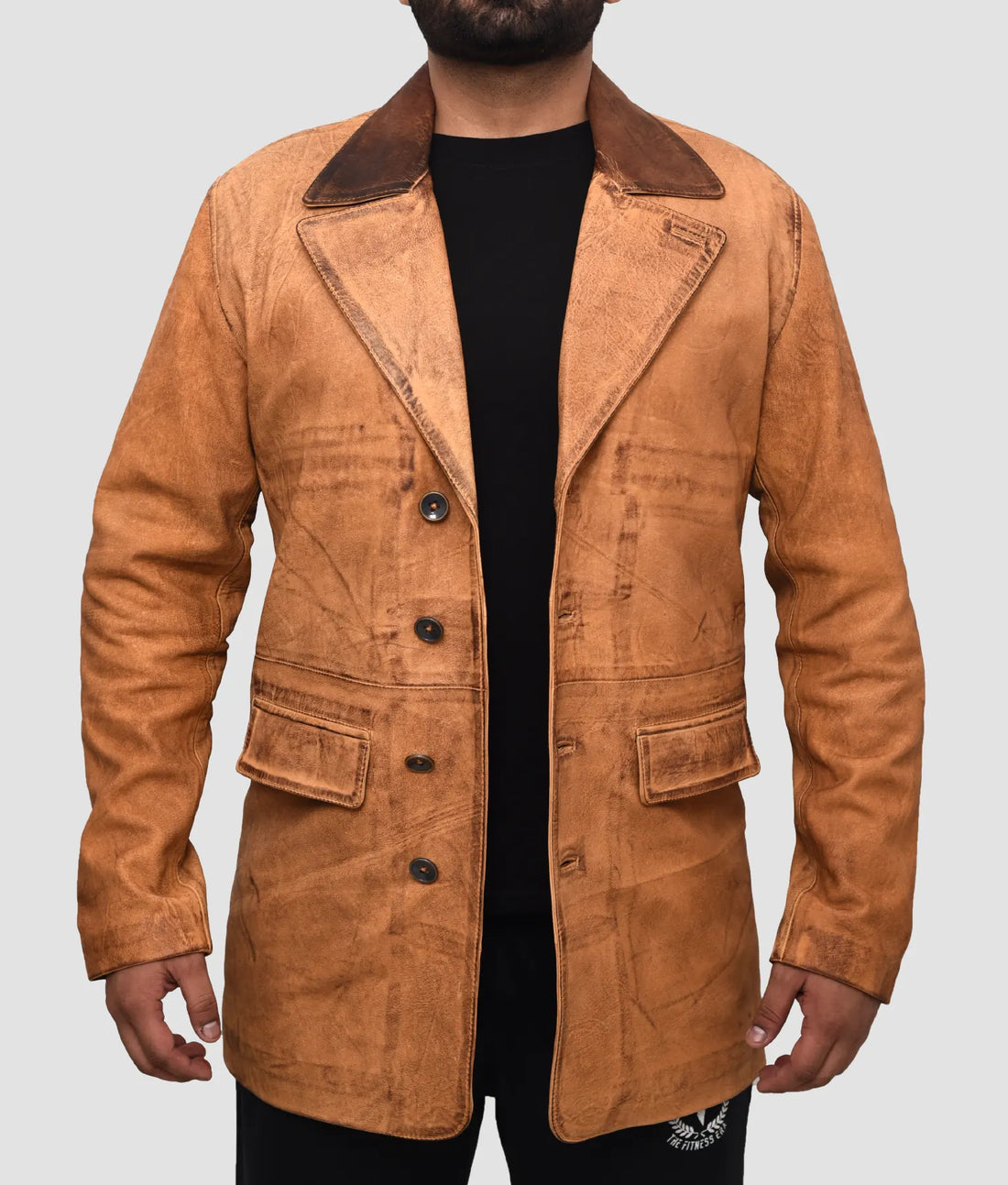 Steve Mens Tan Distressed Leather Car Coat | Mens Tan Distressed Leather Car Coat-1