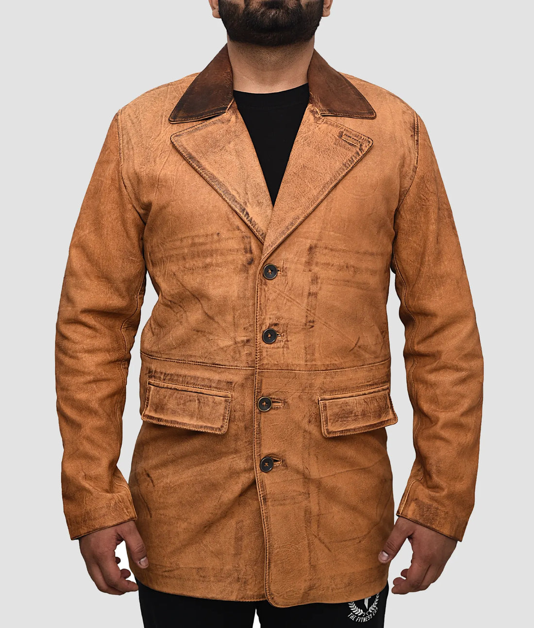 Steve Mens Tan Distressed Leather Car Coat | Mens Tan Distressed Leather Car Coat-1