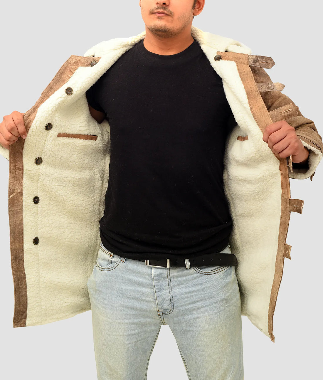 Victor Mens Distressed Brown Leather Coat | Mens Shearling Brown Leather Coat-1