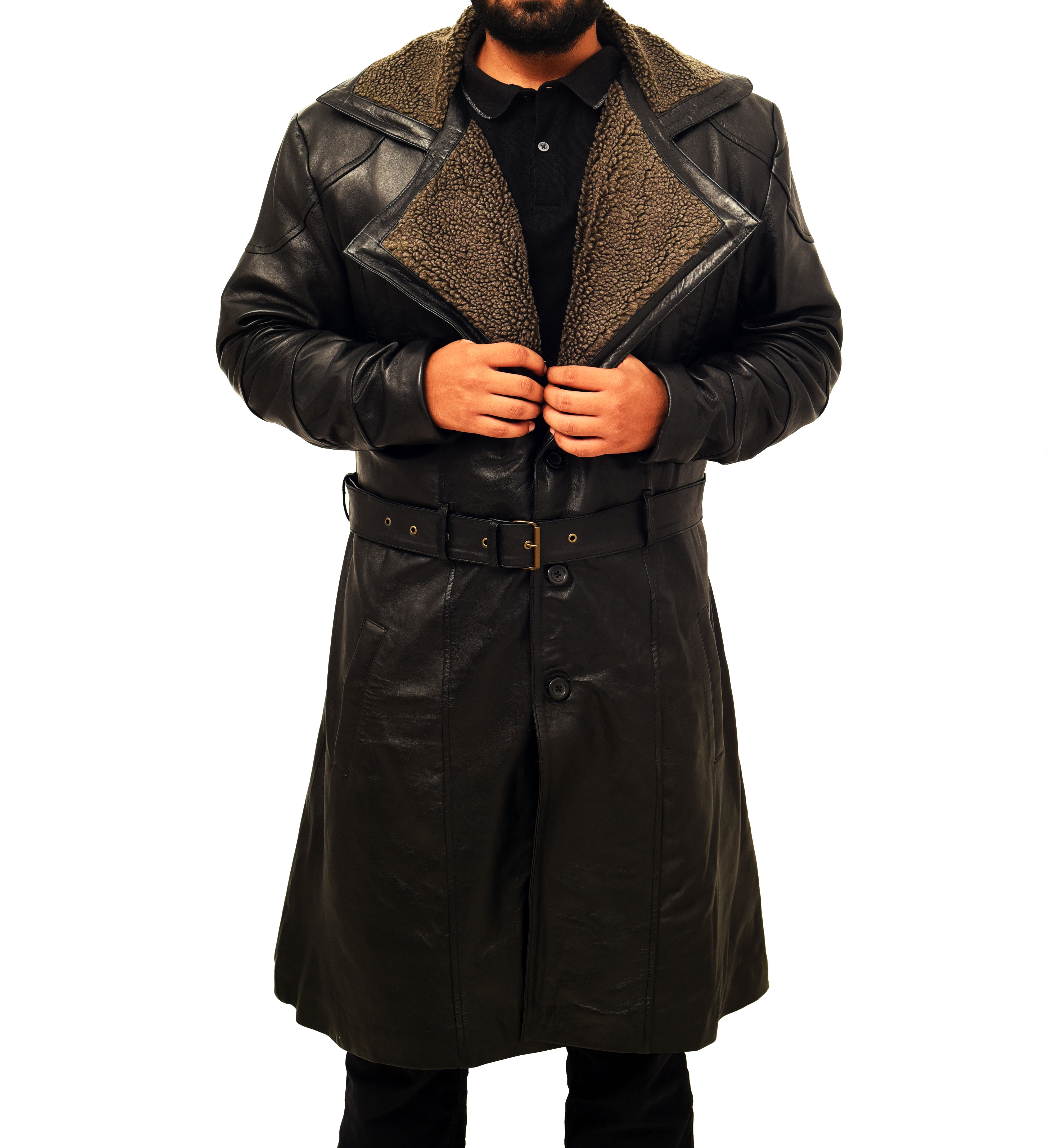 Trench Jacket Ryan Gosling Blade Runner Officer K Black Real Leather Overcoat 