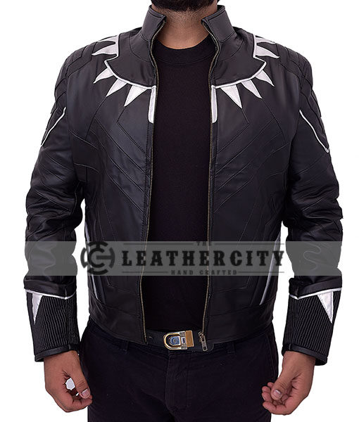 black panther leather jacket - open with straight hand
