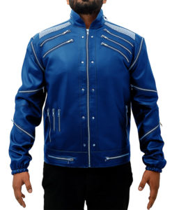 Michael Jackson Beat It Leather Jacket in Blue Color
