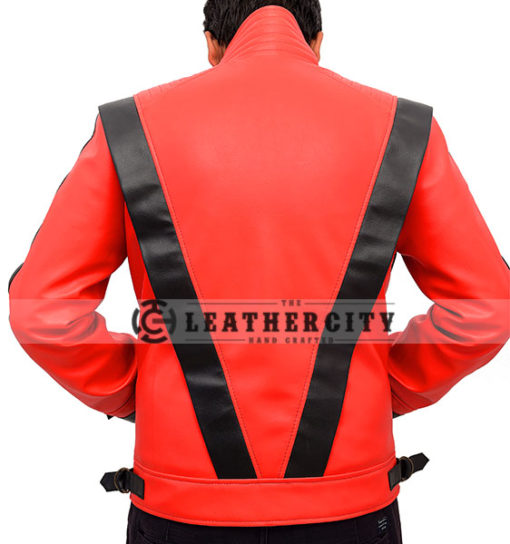 Michael Jackson Thriller Red and Black Genuine Leather Jacket Back