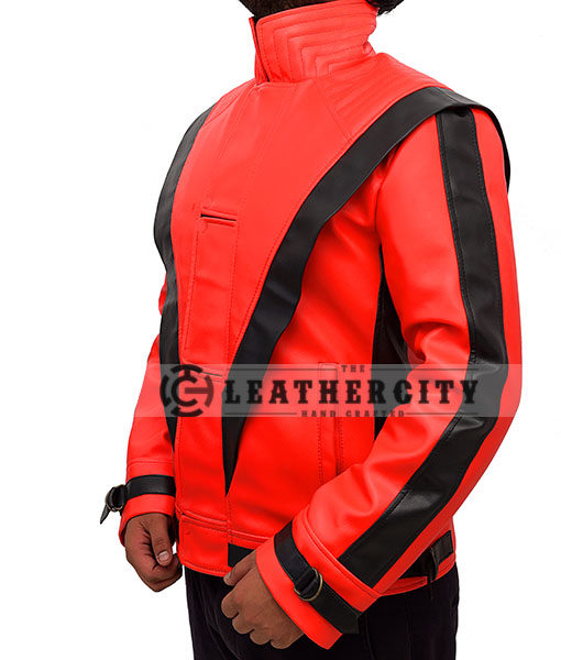 Michael Jackson Thriller Red and Black Genuine Leather Jacket Left