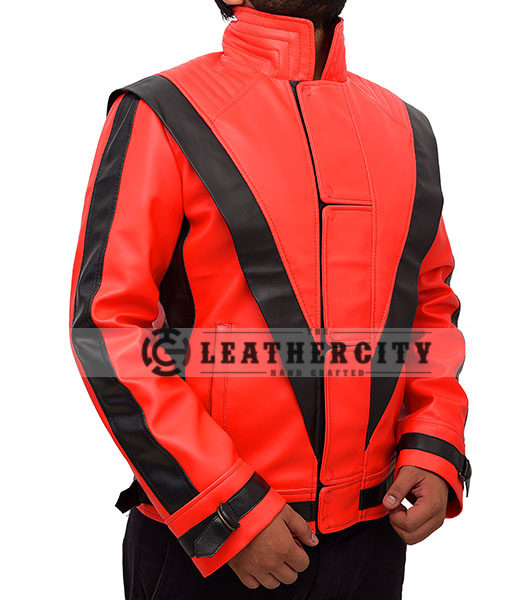 Michael Jackson Thriller Red and Black Genuine Leather Jacket Right