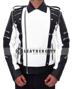 michael jackson mj pepsi black and white biker leather jacket front