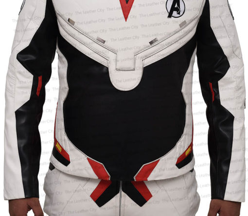 Main Features:    * Movie: Avengers Endgame    * External: Faux Leather    * Internal: Polyester Lining    * Front: Avengers Logo on Front    * Closure: YKK Zip Closure from Back    * Collar: Erect Collar in Black Color    * Sleeves: Avengers Logo and Zip on Sleeves    * Cuffs: Open Hem Cuffs    * Pockets: Two Inside Pockets    * Color: Black, white & Red combination