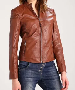 Women's Browny Cafe Racer Leather Jacket