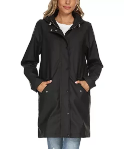 Womens Black Hooded Rain Coat