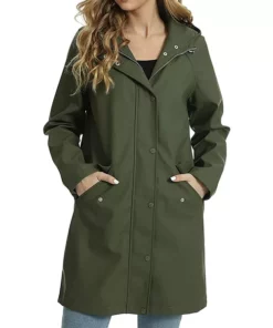 Womens Green Hooded Rain Coat
